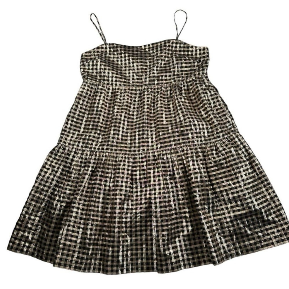 JCrew Factory Women’s Size 18 Black/Gold Metallic Gingham Tiered Dress New